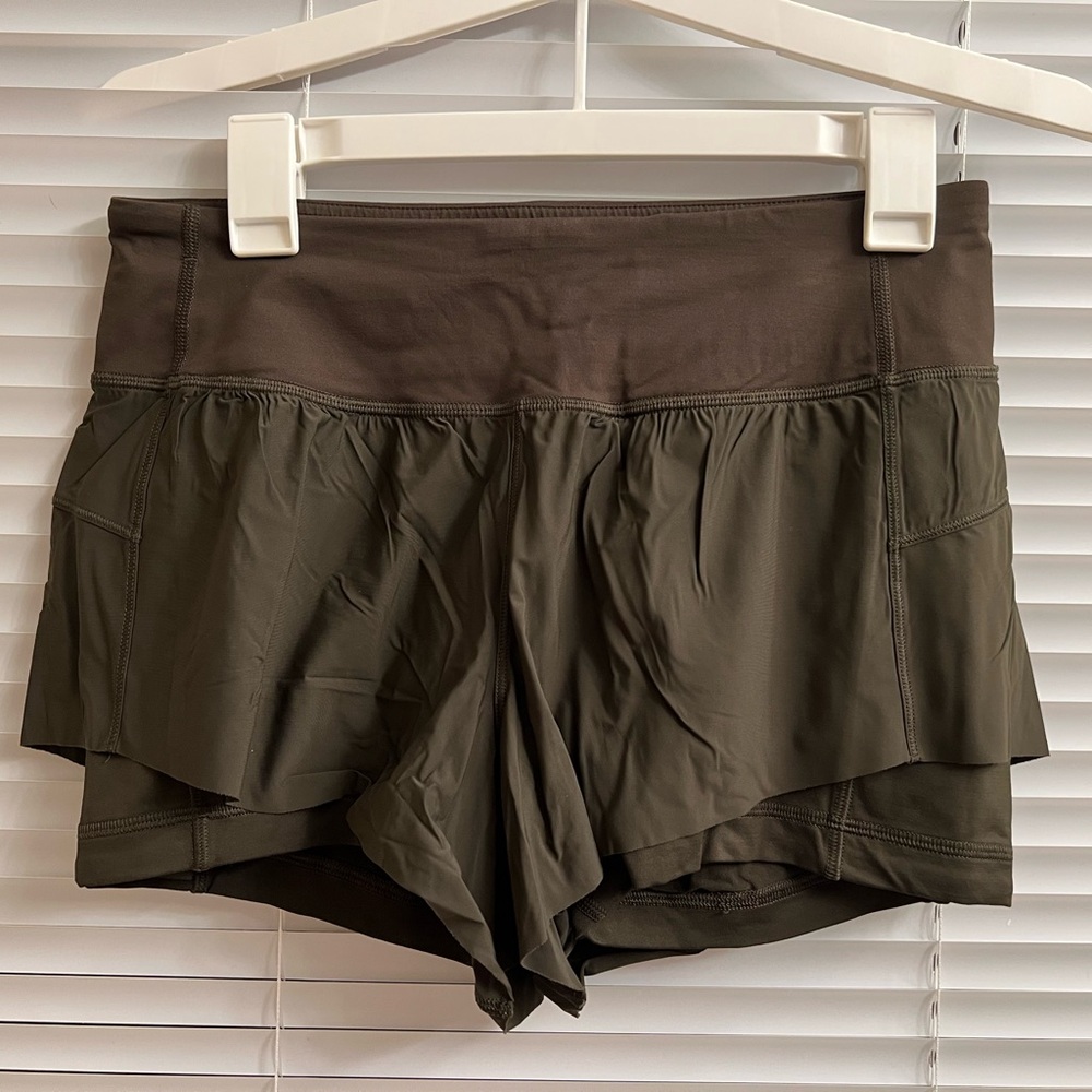 Lululemon Women's Olive Green Shorts with Under Short